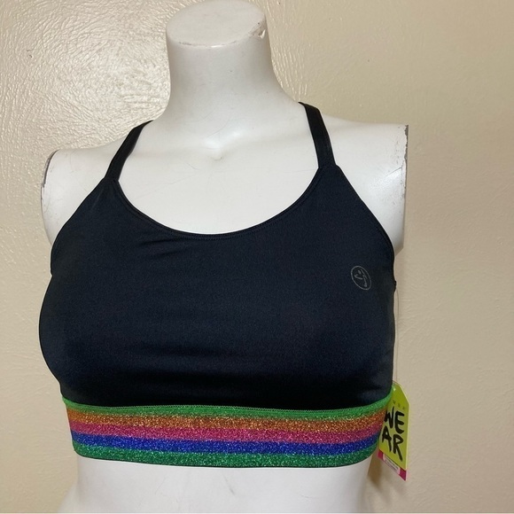 ZUMBA INSPIRE SCOOP BRA.  Glittery band X cross back NWT  Medium - Picture 5 of 12